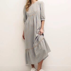 👗 Nobody's Child Womens Fearne Cotton Rachel Blue Orange Plaid Midi Dress Sz. 4